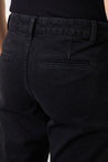 Detail of Organic Cotton Fabric and back pockets on Vin Black Jeans