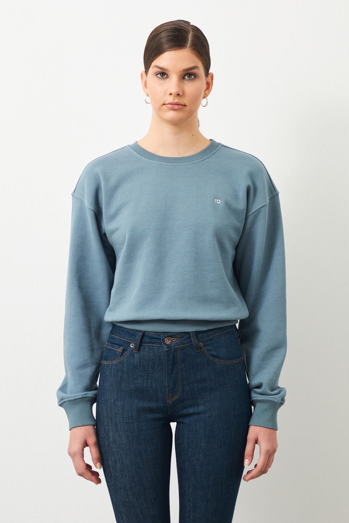  Ra Denim-Vita Crop Oversize Blue Women's Sweatshirt