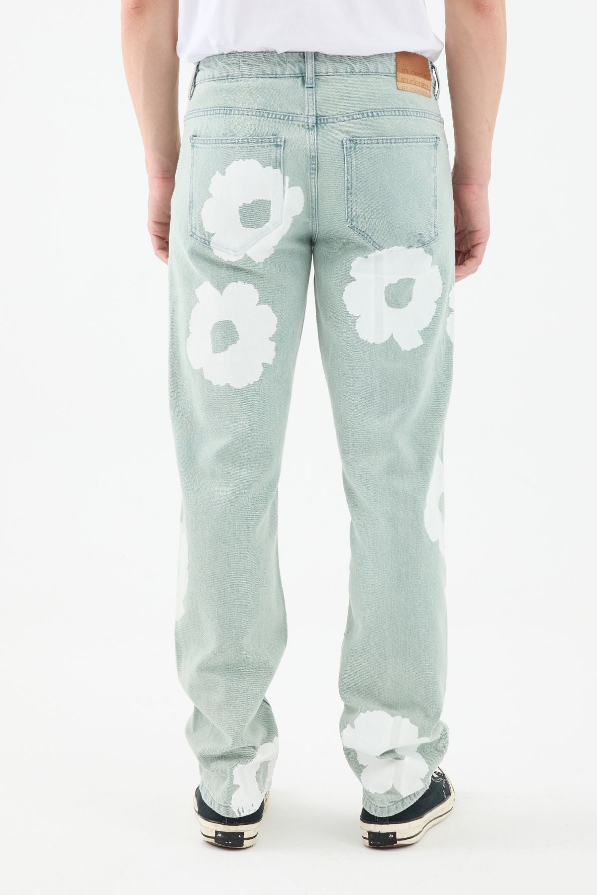 Flam Straight Fit Ice Green Daisy Printed Men's Jeans