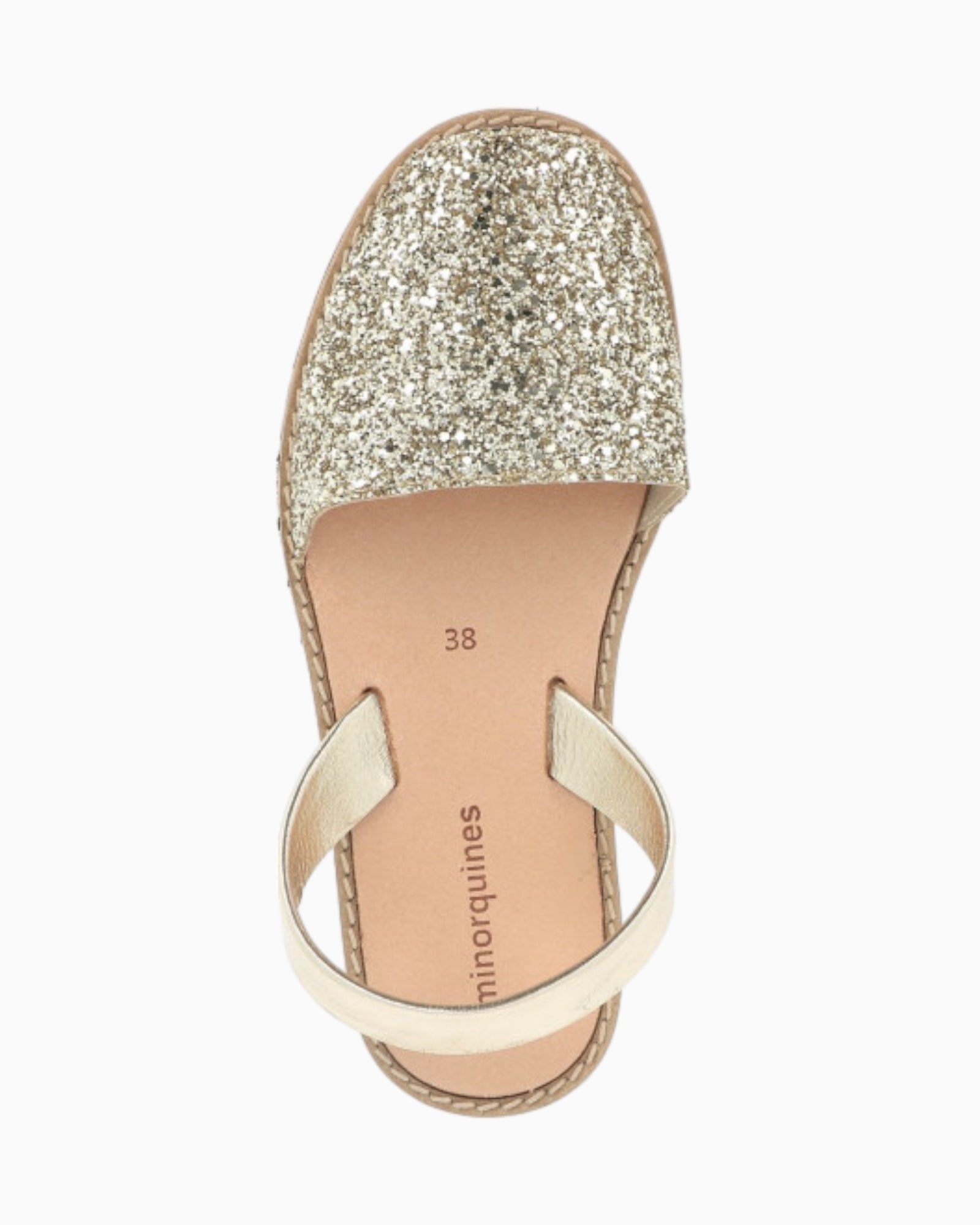 Gold Glitter Menorcan Sandals: Close-up of stylish gold glitter Menorcan sandals