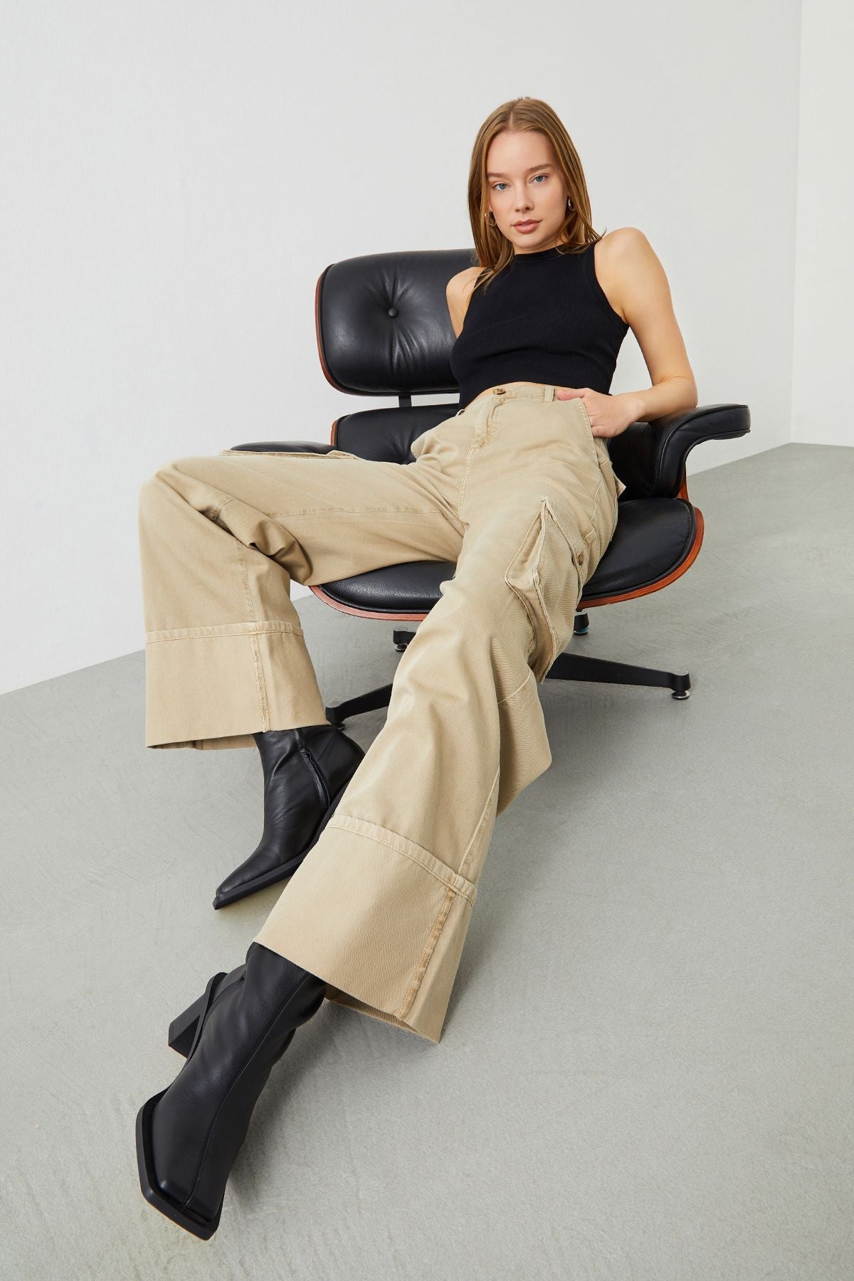 Sierra Wide Leg Fit Beige Women's Cargo Pants by Ra Denim