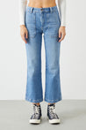 Front view of Leyl Crop Flare Fit Jeans in a light blue wash.